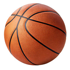Fototapeta premium Standard orange basketball with textured pebble surface and black lines isolated on transparent background
