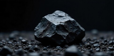 Close-up Coal Texture Dark Fossil Fuel Against Black Background, Symbolizing Environmental Impact and Energy Industry.