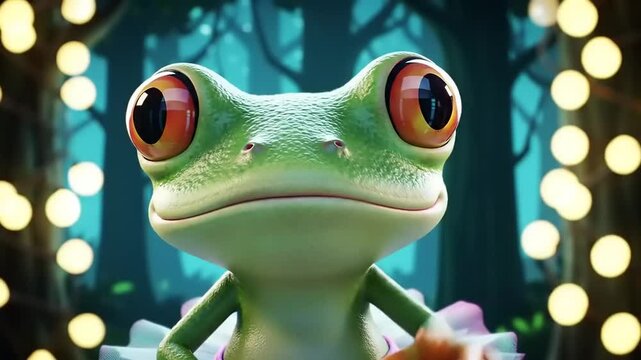 Cute Frog Ballerina in Forest.