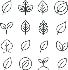 Minimalist Leaf Icon Set – Eco Nature Line Symbols for Sustainability & Green Design