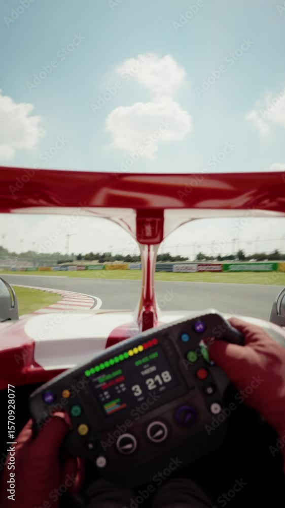 Aufkleber driver point of view shot of a race car doing a full lap on the track overtaking an opponent and cro
