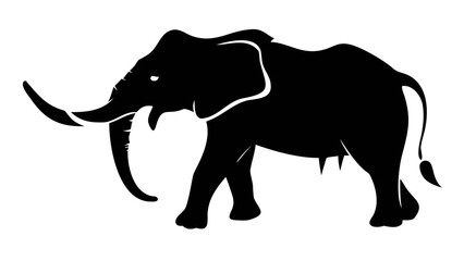 Obraz premium A gray elephant silhouette vector illustration depicts a large wild walking mammal with a trunk and tusk, isolated on white