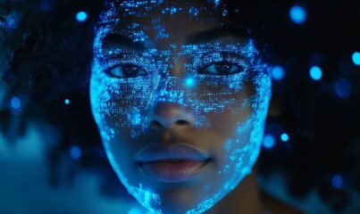 portrait of a young woman in a blue dress, Generative AI