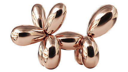 Rose Gold Balloon Dog 3d rendered, isolated on transparent background
