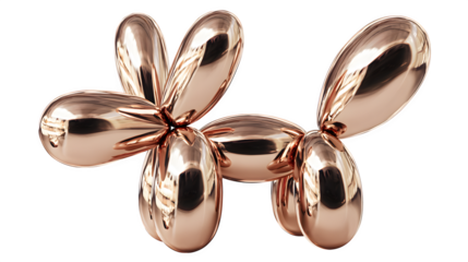 Rose Gold Balloon Dog 3d rendered, isolated on transparent background