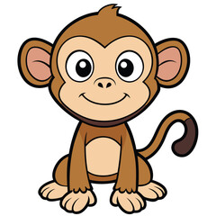 Cartoon monkey sitting cheerfully showcases detailed line work on a white background