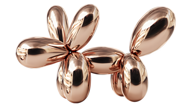 Rose Gold Balloon Dog 3d rendered, isolated on transparent background