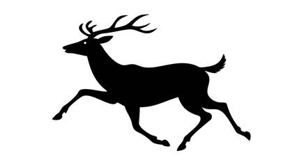 Obraz premium Deer silhouette illustration with antlers in black and white vector style