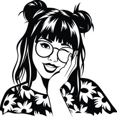 Cheerful black and white woman wearing glasses playfully winks at the viewer