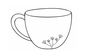 Simple line drawing of a cup with floral design drinkware