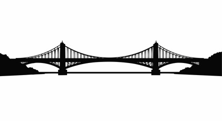 Fototapeta premium Bridge Over Water Silhouette on White