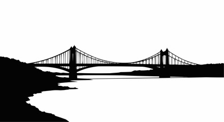 Obraz premium Bridge Over Water Silhouette on White