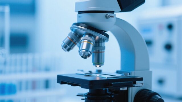 A close - up of a microscope in a laboratory showcases the precision of scientific research instruments, conveying a professional atmosphere of exploring the microscopic world.