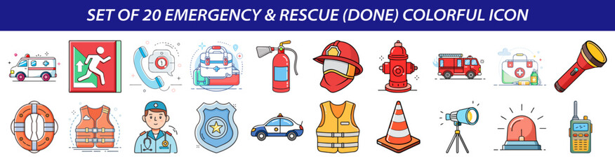 Set of Emergency and Rescue Icons - First Responders & Safety