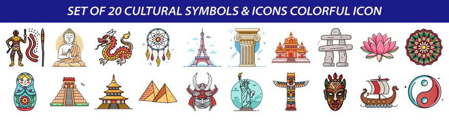 Set of Cultural Symbols and World Icons - Global Diversity