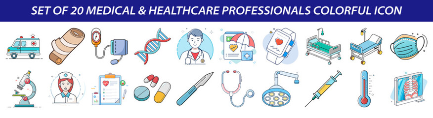 Set of Medical and Healthcare Professionals Icons - Hospital & Treatment