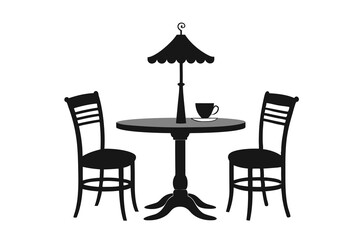 Tea table and chairs black silhouette vector icon on white background