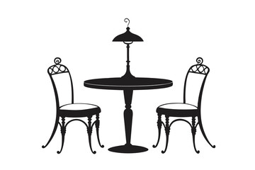 Tea table and chairs black silhouette vector icon on white background