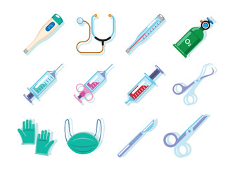 Medical tools and equipment vector set
