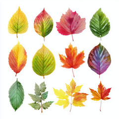 Fototapeta premium Autumn Leaves in Vibrant Colors , white background cut out PNG