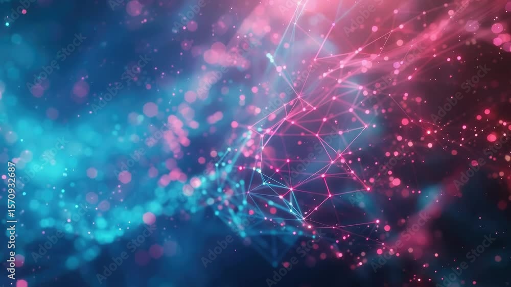 Poster a vibrant blue and pink background featuring repeating patterns of dots and lines