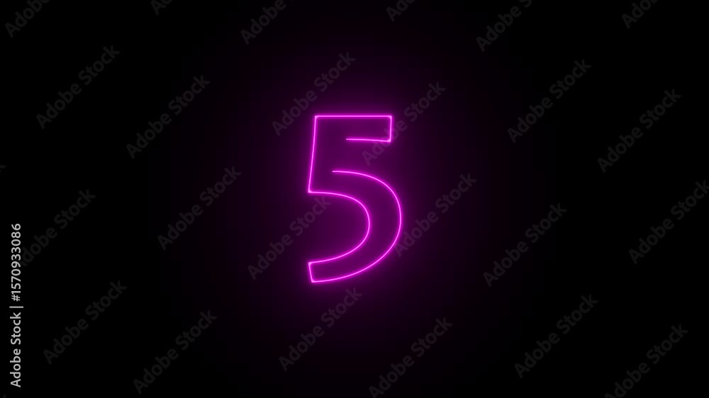 Poster glowing neon countdown timer from 10 to 0 seconds glowing animation on black background, ten seconds