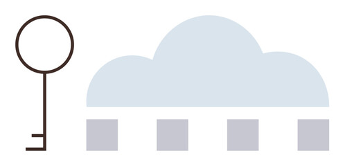 Simplistic design of a key beside a cloud graphic, representing data access, security, privacy, and cloud computing. Ideal for technology, digital safety, innovation, privacy cloud storage security