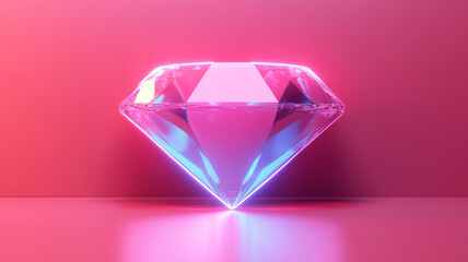 Glowing diamond on a pink background with neon lighting.