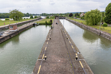 The locks of Amfreville-sous-les-Monts seen from the overpass on the Seine near Rouen