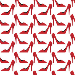 Seamless red high heels shoe pattern. Seamless modern footwear pattern for a chic beauty backdrop