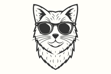 Cool fox portrait shows hipster style with retro sunglasses in black and white