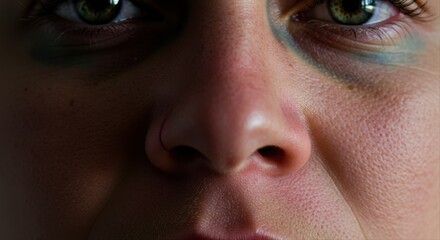 Close-up of a female broken nose with bruising 