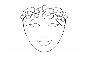 Smiling face with flower crown flowers outline