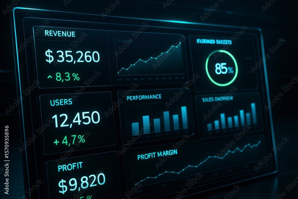 Poster close up of a digital dashboard showing business performance metrics