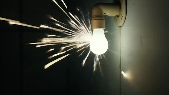 Lightbulb sparks with wall mount, and dark.