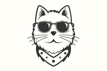 Fototapeta premium Cartoon cat with sunglasses and bandana presents stylish pet apparel look