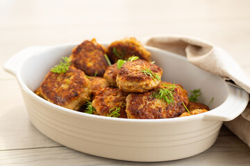 Hot meat cutlets with a golden crust in a rustic style