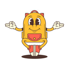 Playful backpack mascot character with arms crossed and a smile, ideal for fun branding, school themes, or humorous content. Vector illustration