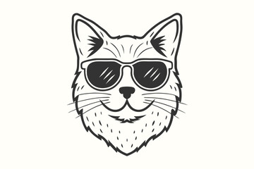 Cartoon cat head with sunglasses reveals a unique outlined pattern on a white background