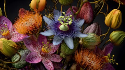 Vibrantly Energized Floral Emblems: A Surreal Composition of DRIMIOPSIS MACULATE LINDL. & PAXTON Blossoms Channeling Abundance and Economic Vitality