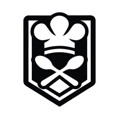 Bold chef logo featuring spoon and shield vector