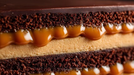 Exquisite Multi-layered Dessert Featuring Chocolate and Caramel Creams with Luscious Buttercream Base and Intricate Glaze Details