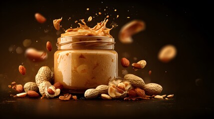 Elegant depiction of a nourishing jar of peanut butter enriched with whole nut infusion, evoking comfort, organic taste, and wholesome snack appeal