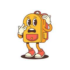 Worried Cartoon backpack character with expressive wide eyes, reacting with surprise and tension. Ideal for school content, emotional learning visuals, or storytelling elements in educational designs