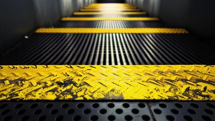 Metallic flooring with yellow stripe on a black background - Powered by Adobe