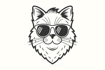 Cool monochrome cat face sporting aviator sunglasses exudes confident style and charm
