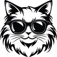 Black and white feline portrait depicts a cool cat wearing trendy sunglasses today