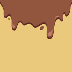 Chocolate background. Movement of chocolate with drops, wave. Hot chocolate. Banner, card.