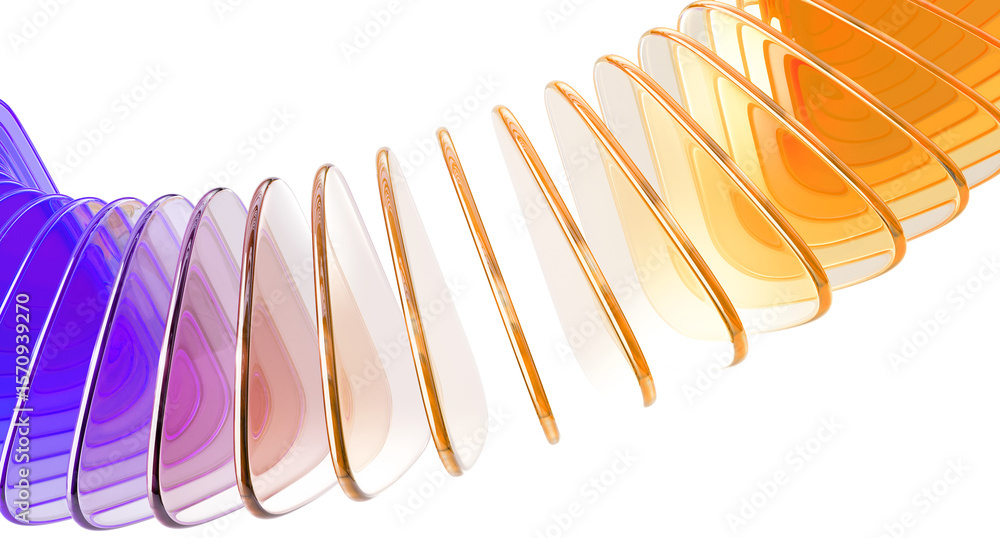 Poster 3d glass row of color triangle plate shapes with rainbow light texture. abstract geometric line patt