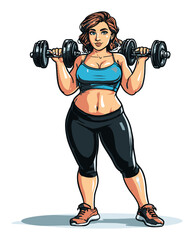 Obraz premium Fit Woman Lifting Dumbbells in Sports Gear with Strong Physique